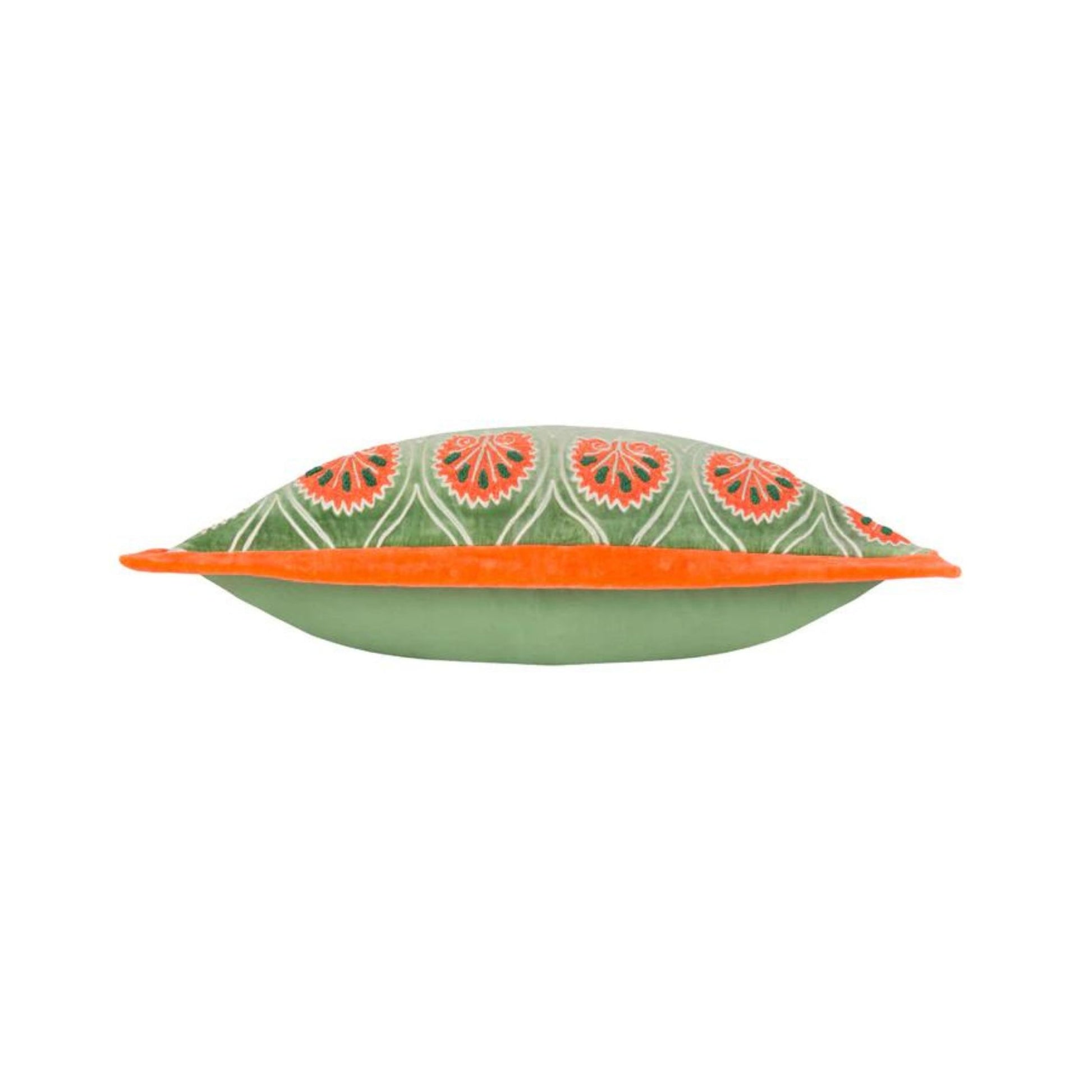 Green and orange rectangle cushion side view