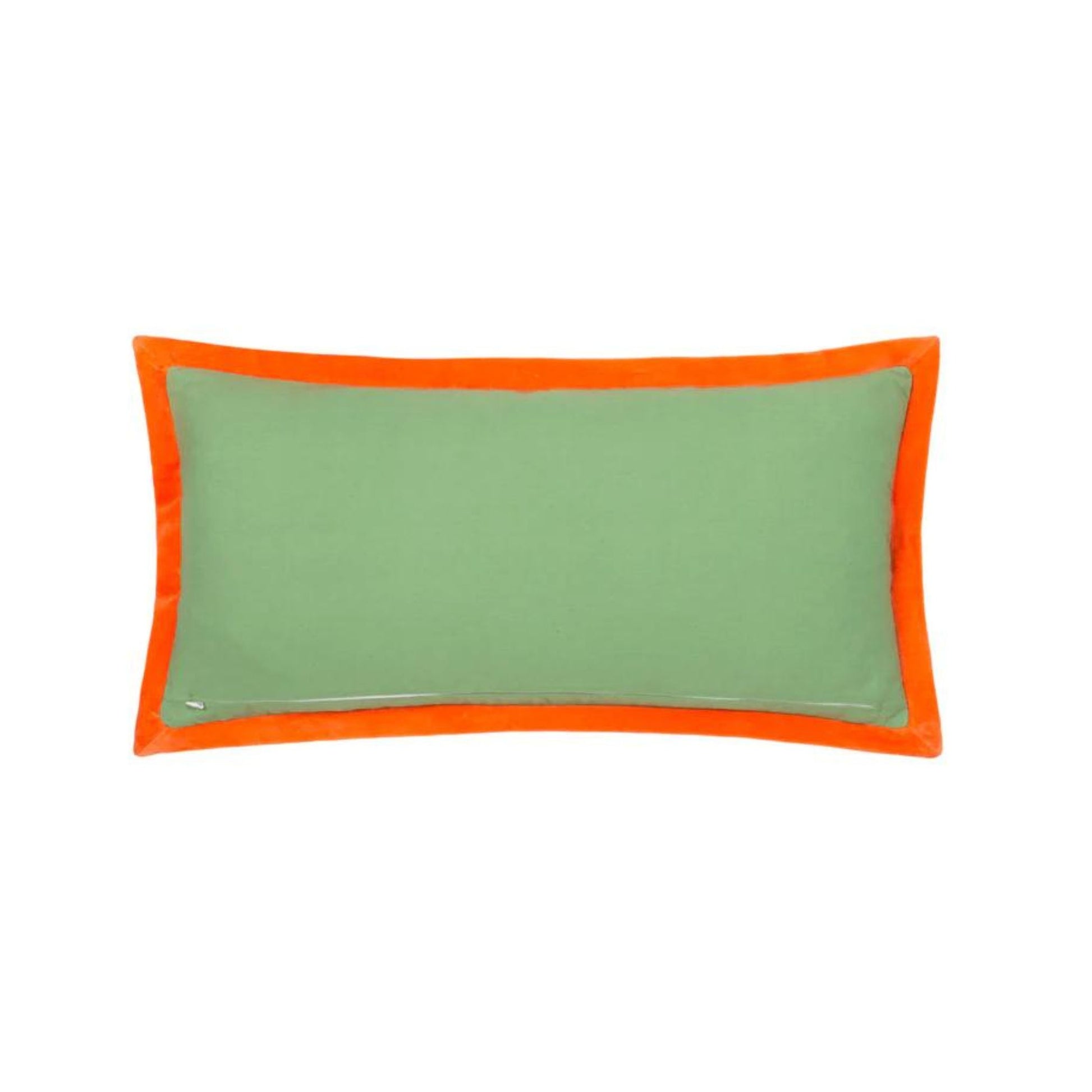 Rectangle green cushion edged in an orange oxford edge finish