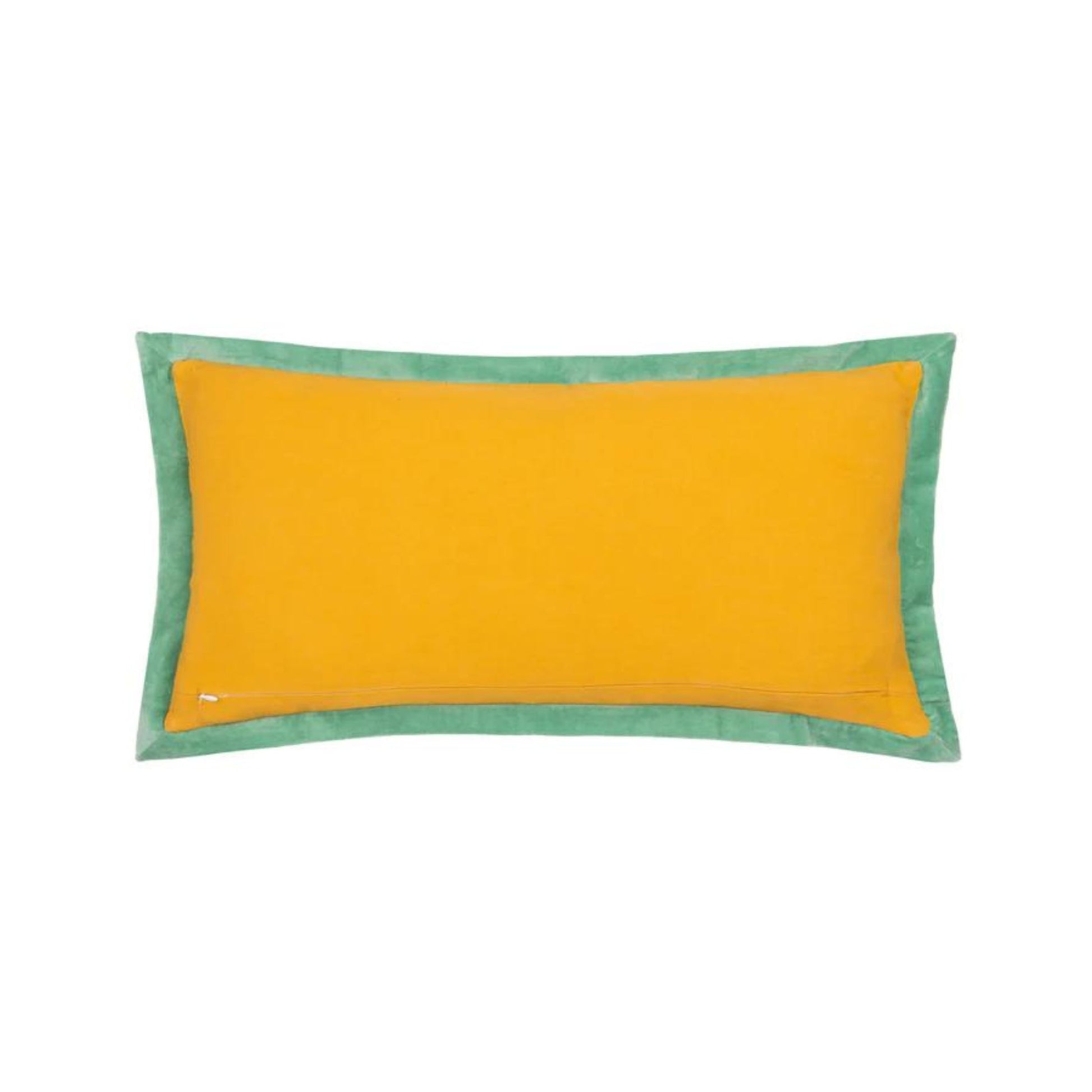 A rectangular mustard and green on a white background