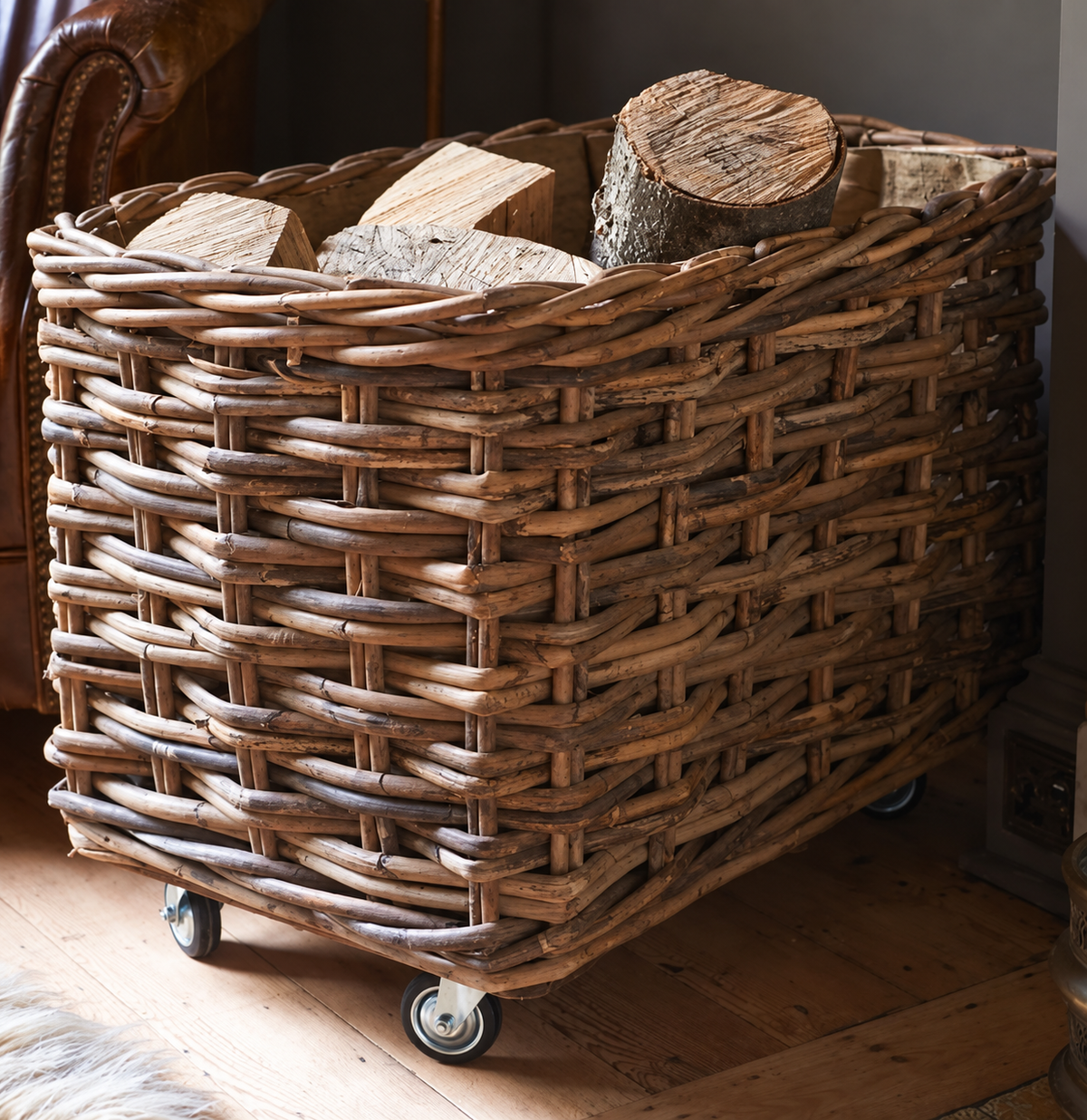 Handmade Rattan Log Basket