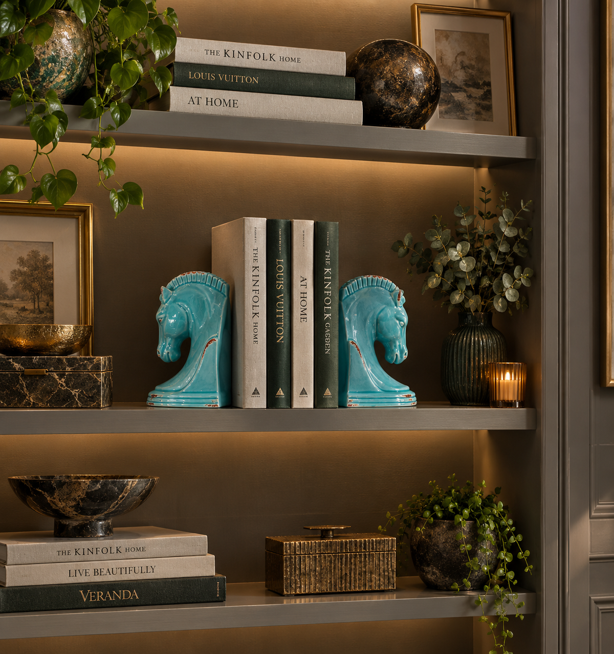 Powder Blue Horse Head Bookends