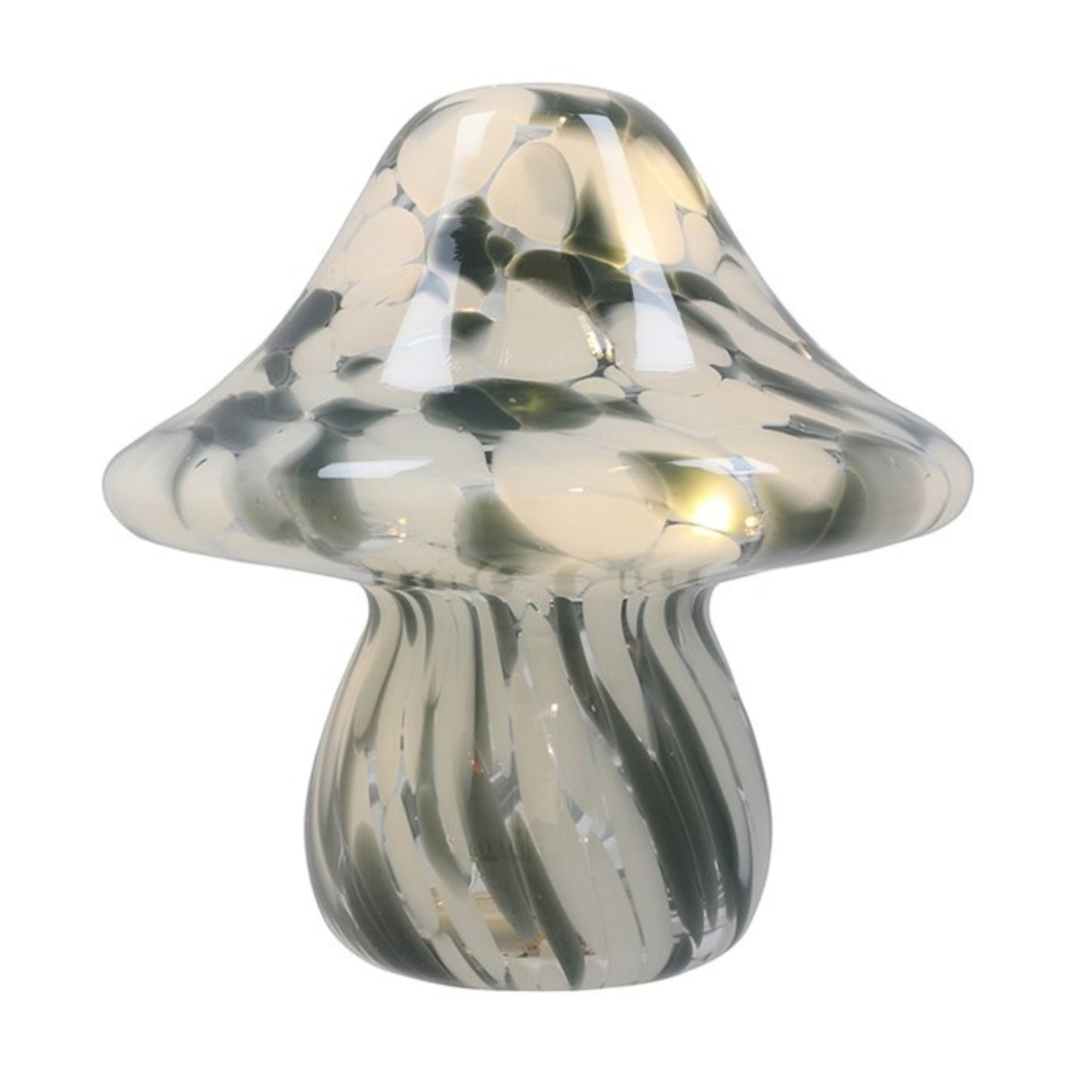 Mushroom-shaped glass light with marbled pattern on a white background