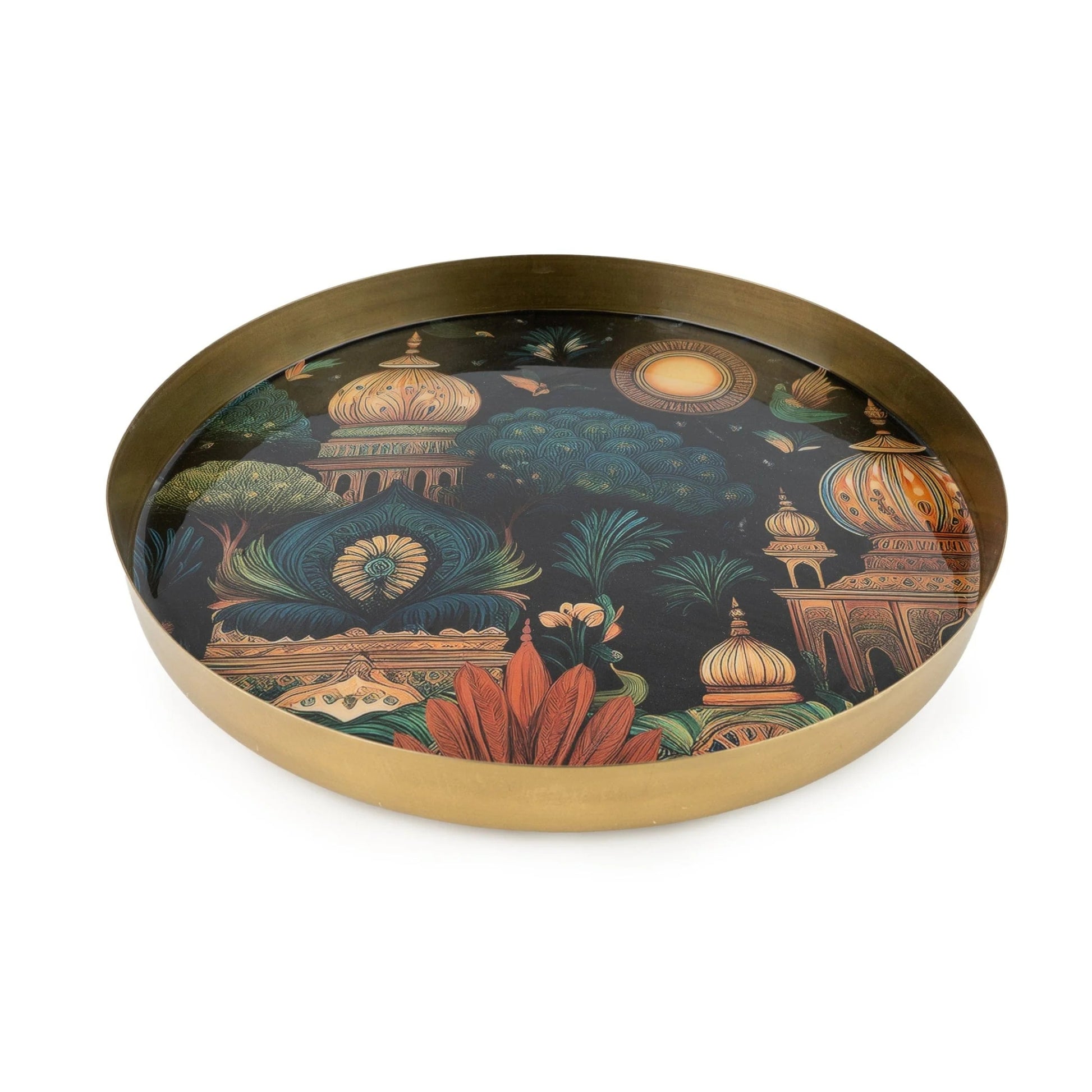 Decorative tray with artistic design on a white background