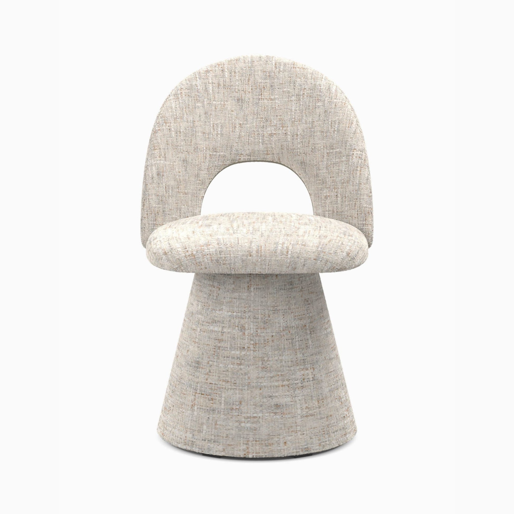 Modern chair with a light gray fabric finish on a white background