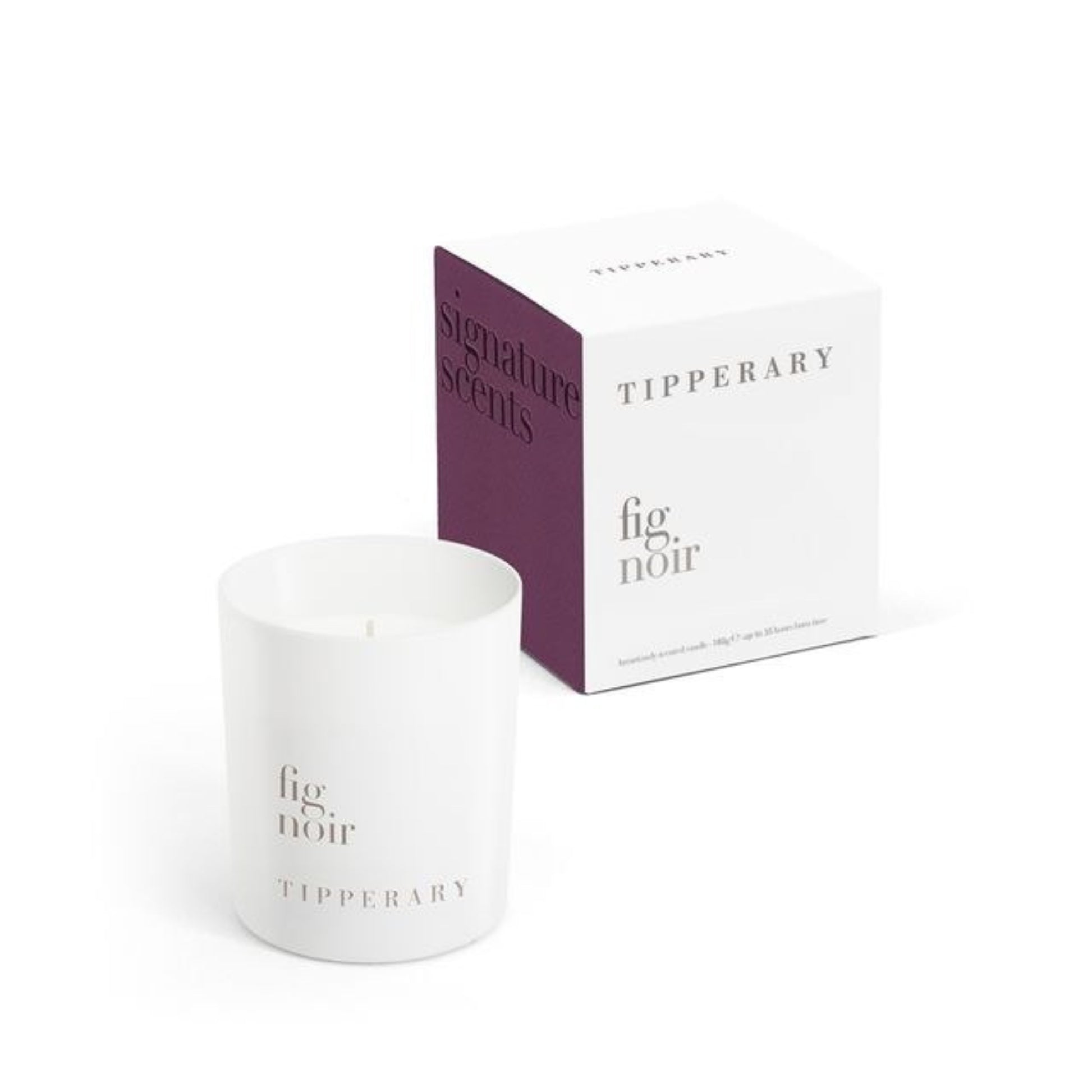 Tipperary fig noir candle with packaging on a white background