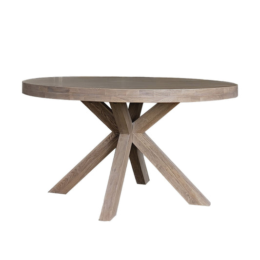 Round oak dining table on a white background 