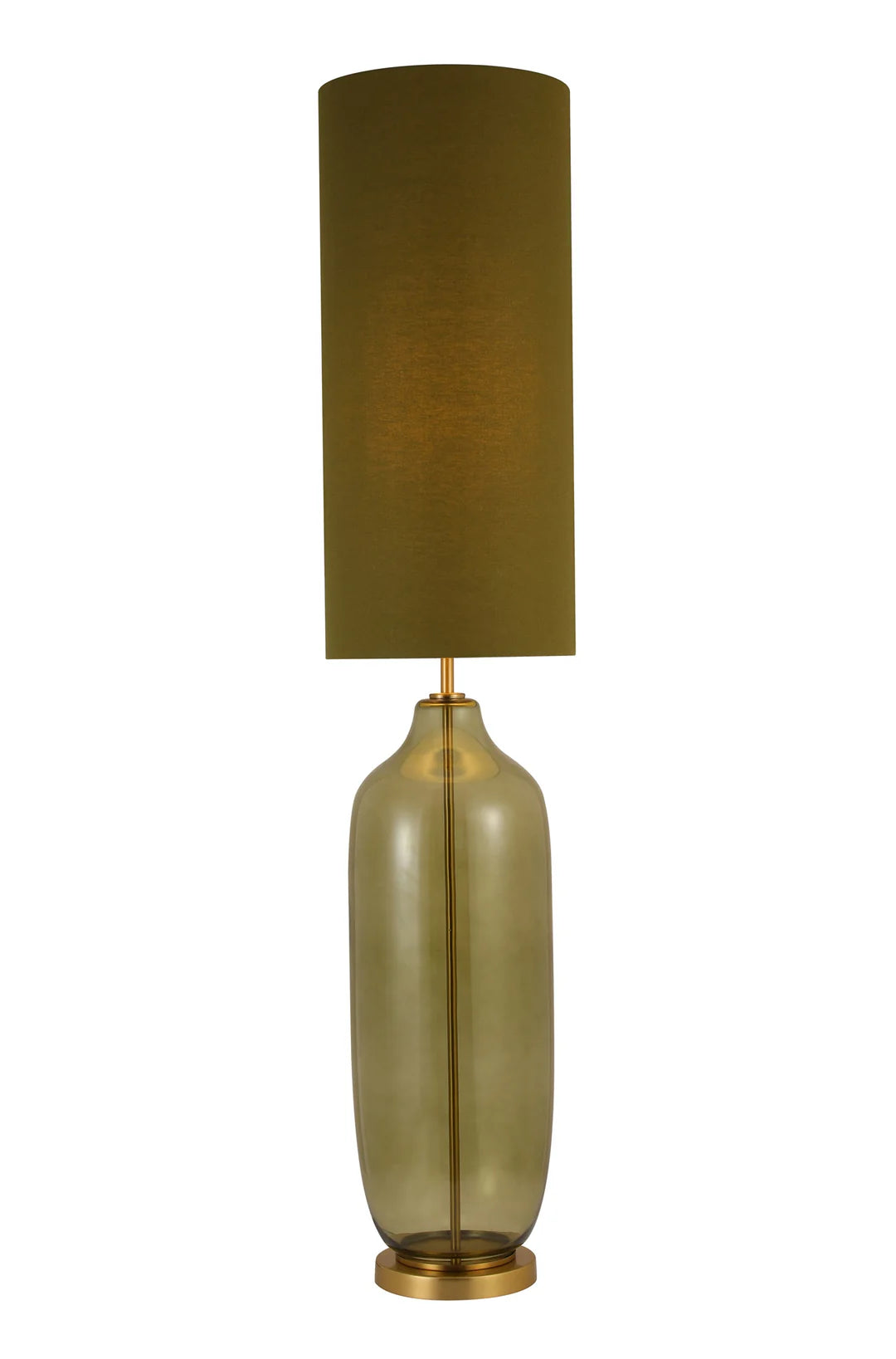 Tall opaque green glass floor lamp with green fabric shade 