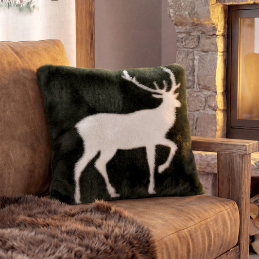 Brame Deer Motif Cushion - Green