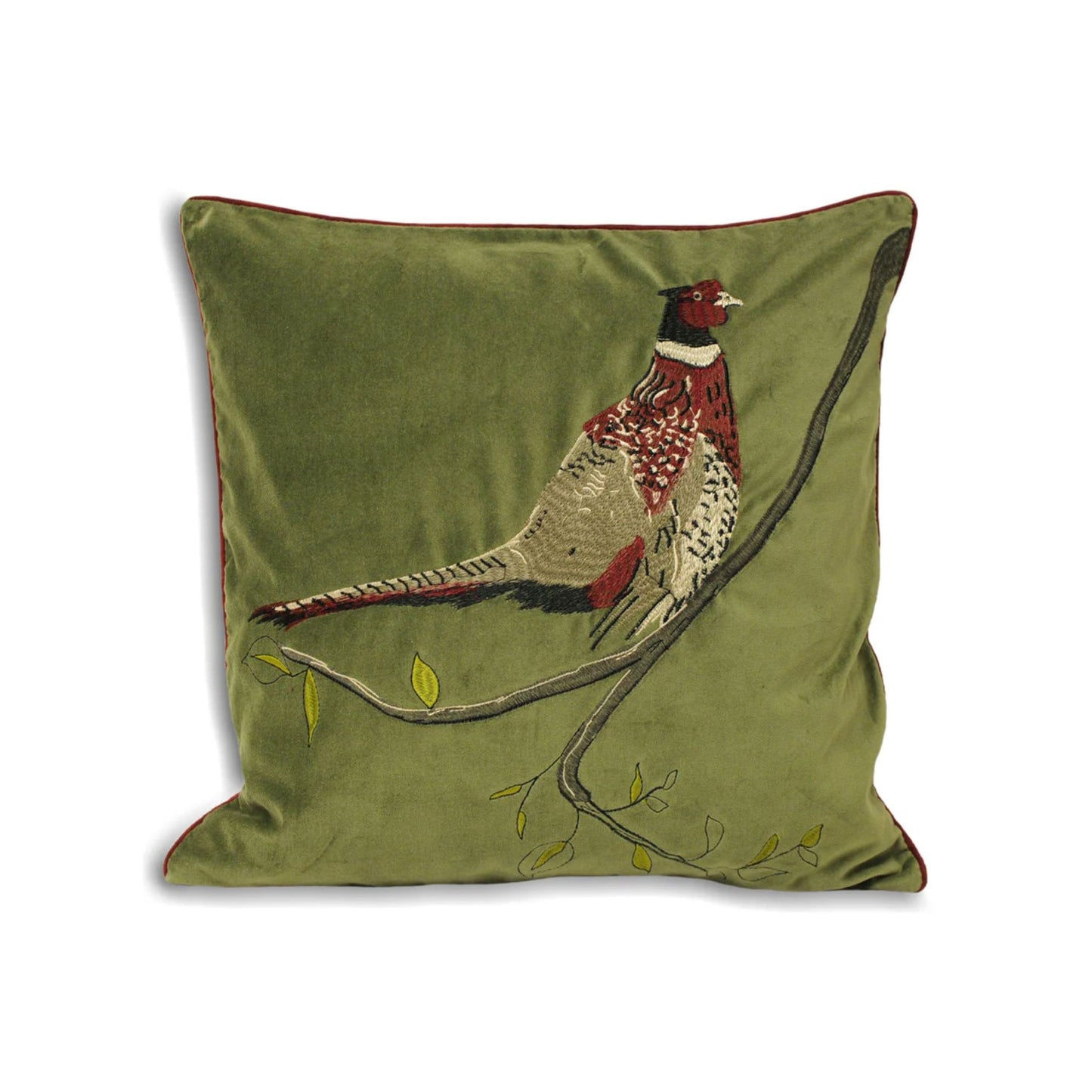 Pheasant Green Velvet Cushion