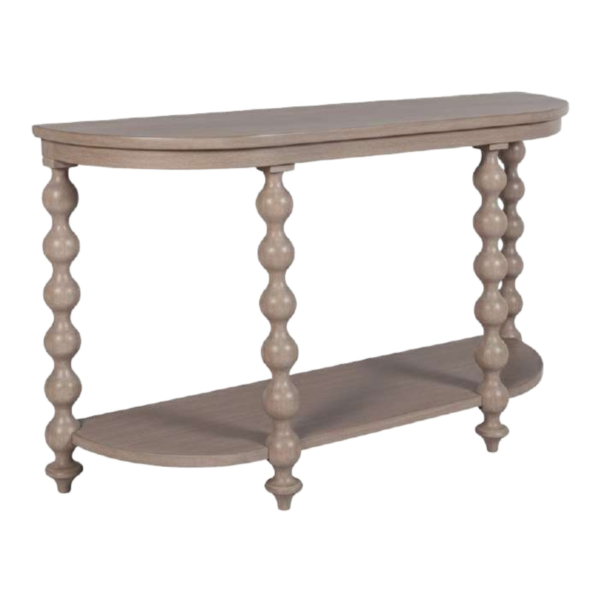 Wooden console table with decorative legs on a white background