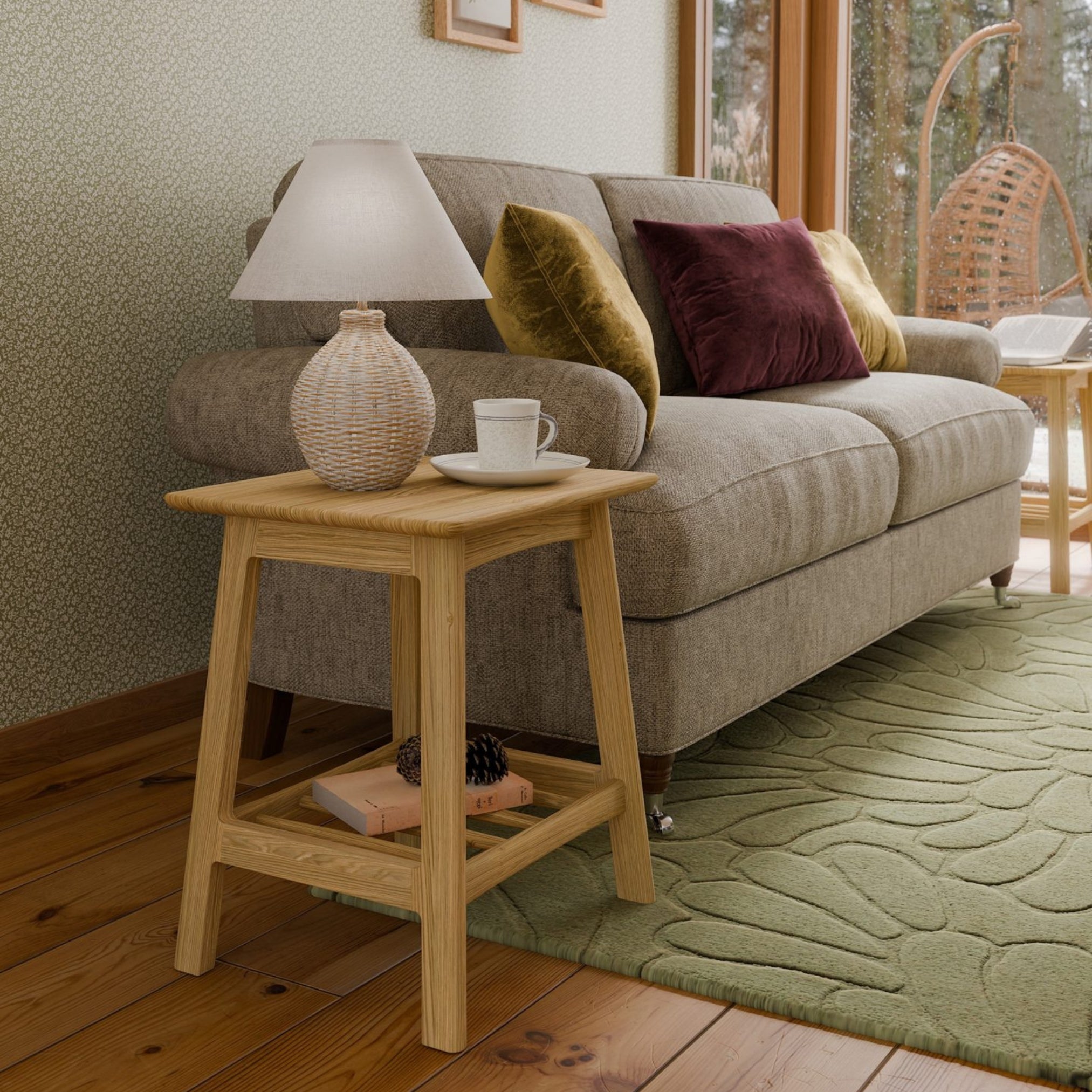Hazel Oak Side Table in living room