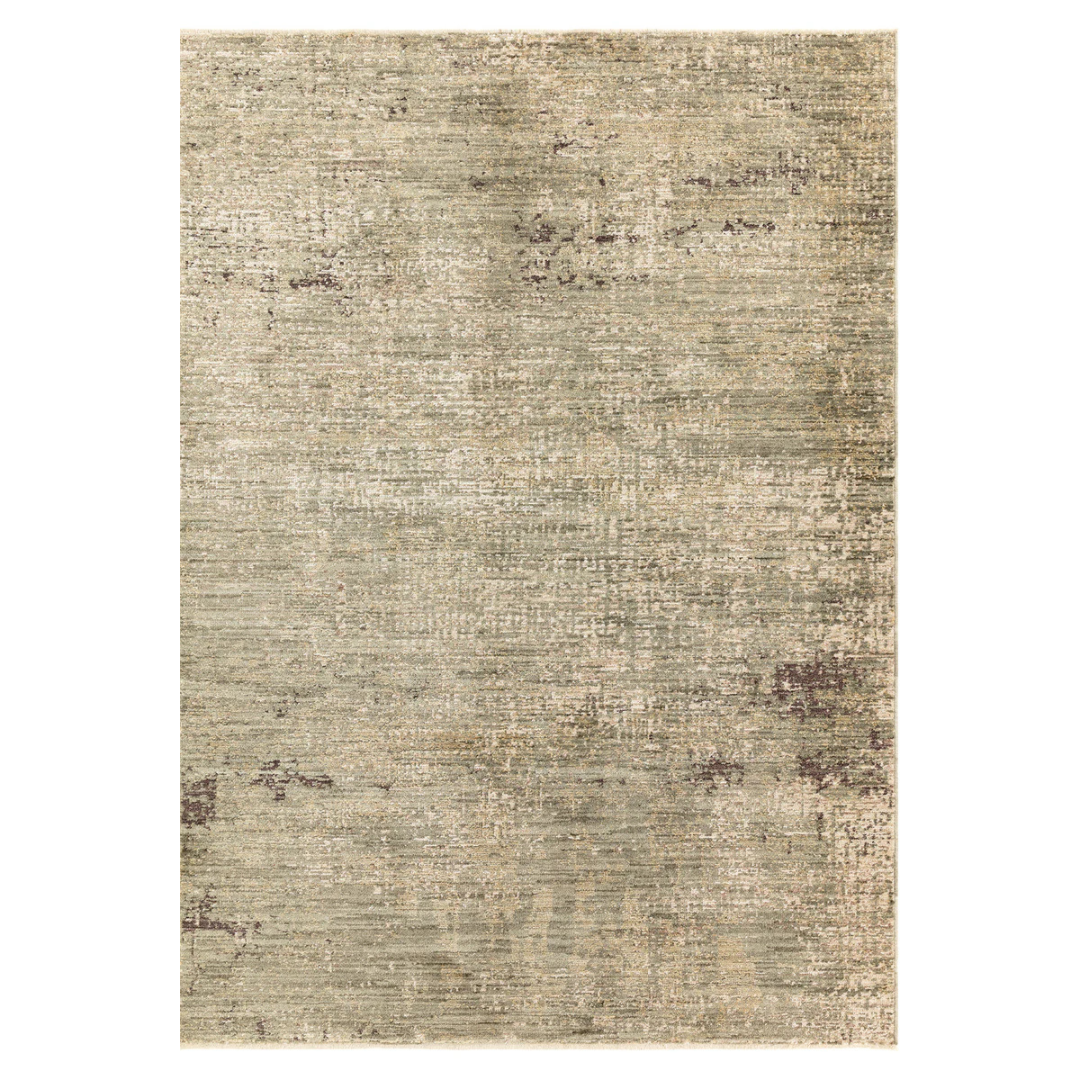 Textured area rug with a neutral color palette on a white background