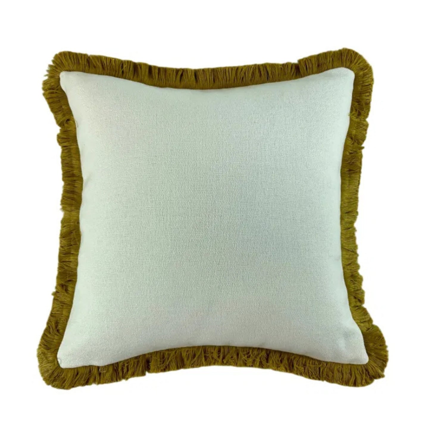 White pillow with brown frayed edges on a white background