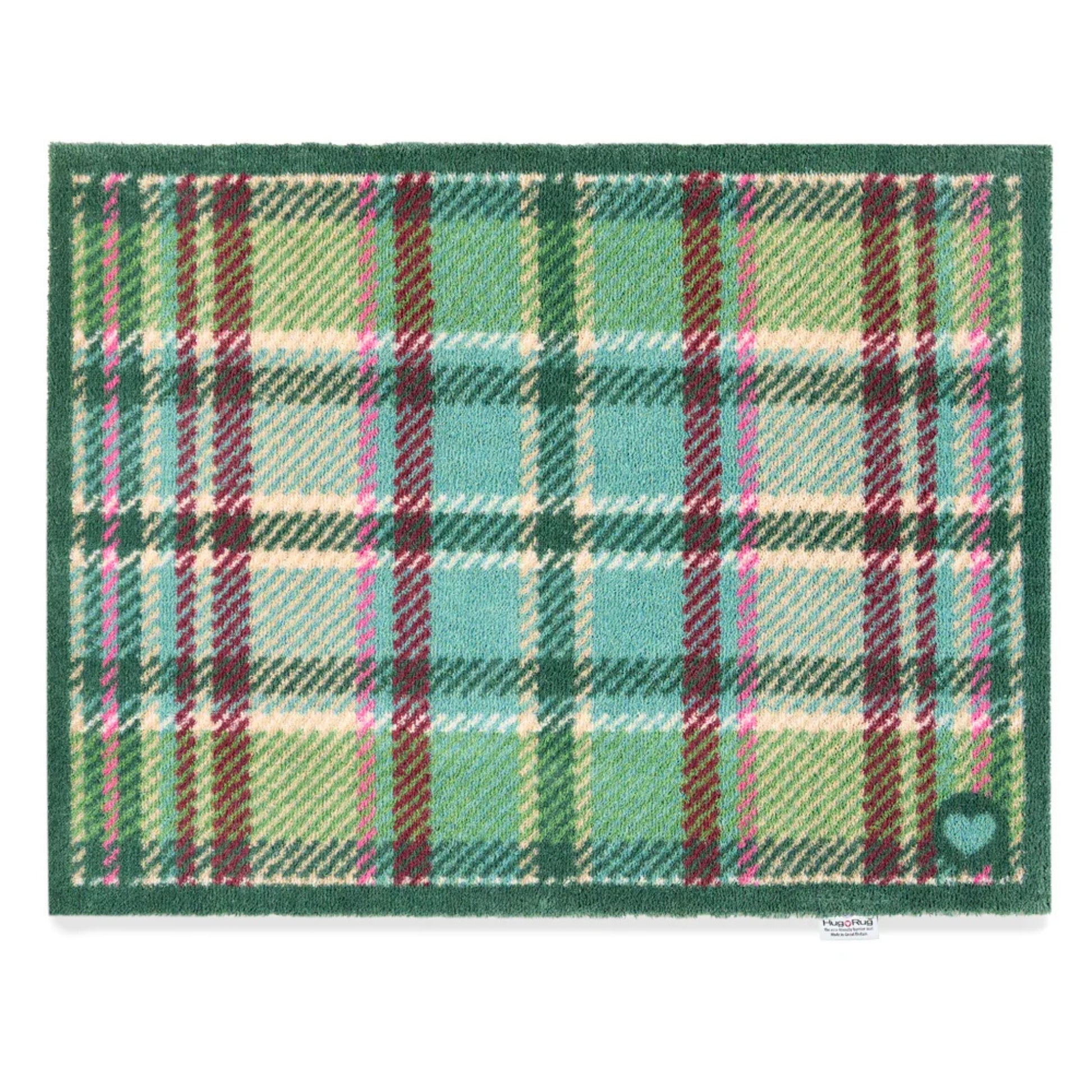 Plaid mat with green border on a white background