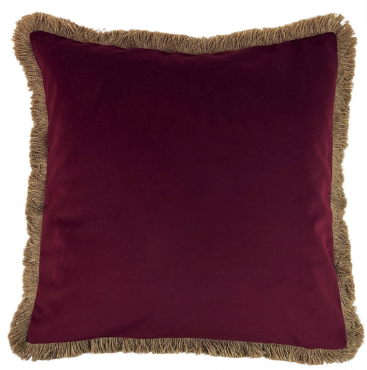 Verona Claret Velvet Cushion with natural fringe