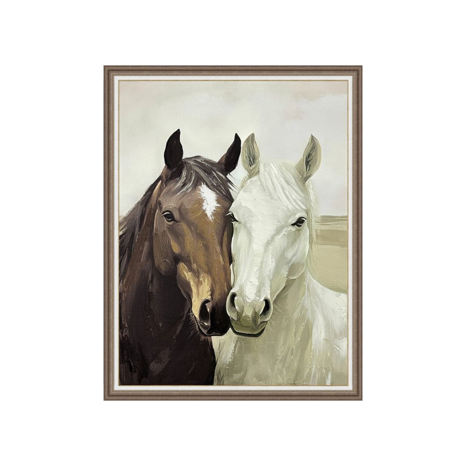 Hand Painted Picture Horse Buddies Brown Frame