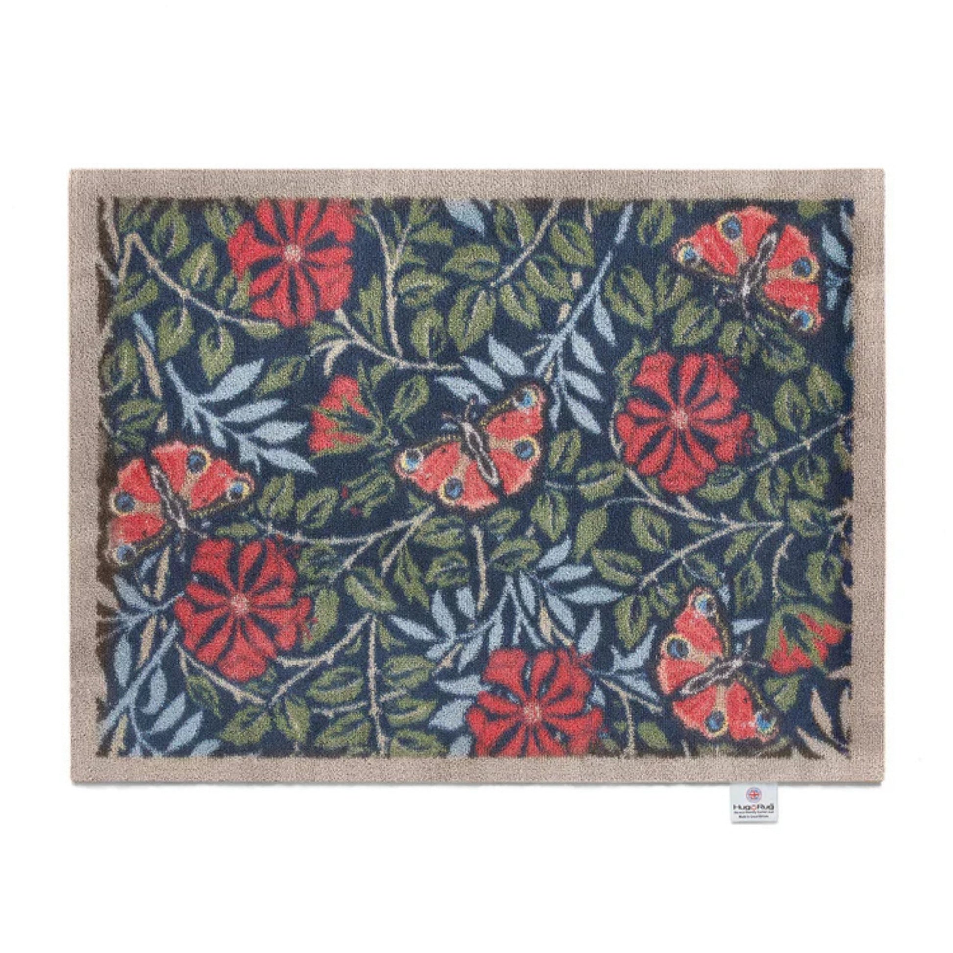 Decorative mat with floral and butterfly design on a white background
