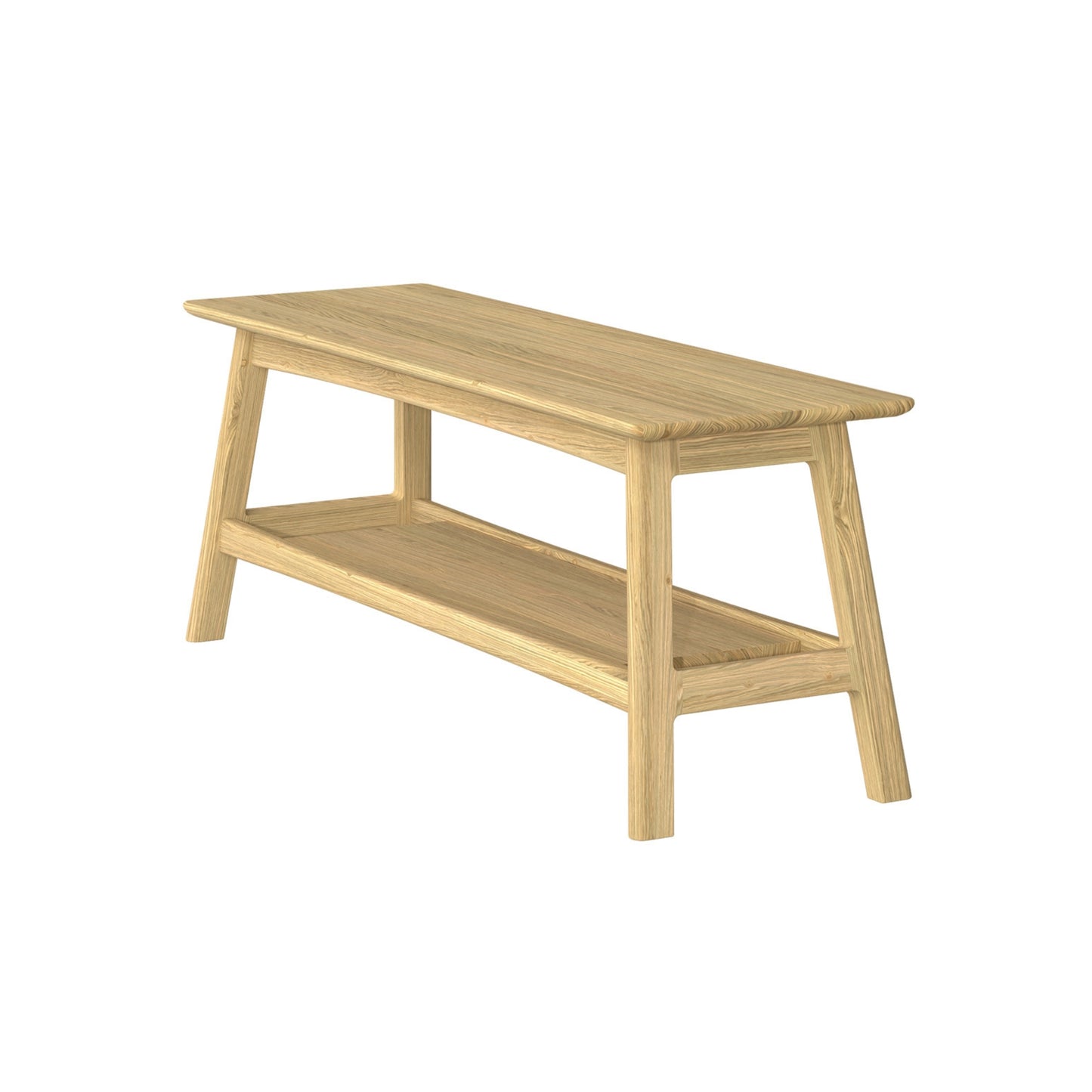 Wooden bench with a shelf on a white background