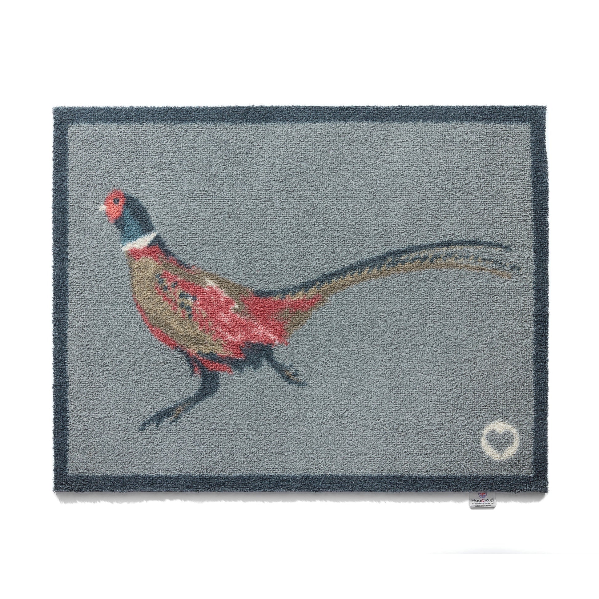 Washable Hug Rug doormat with a light grey back round, dark grey border and a single pheasant design 