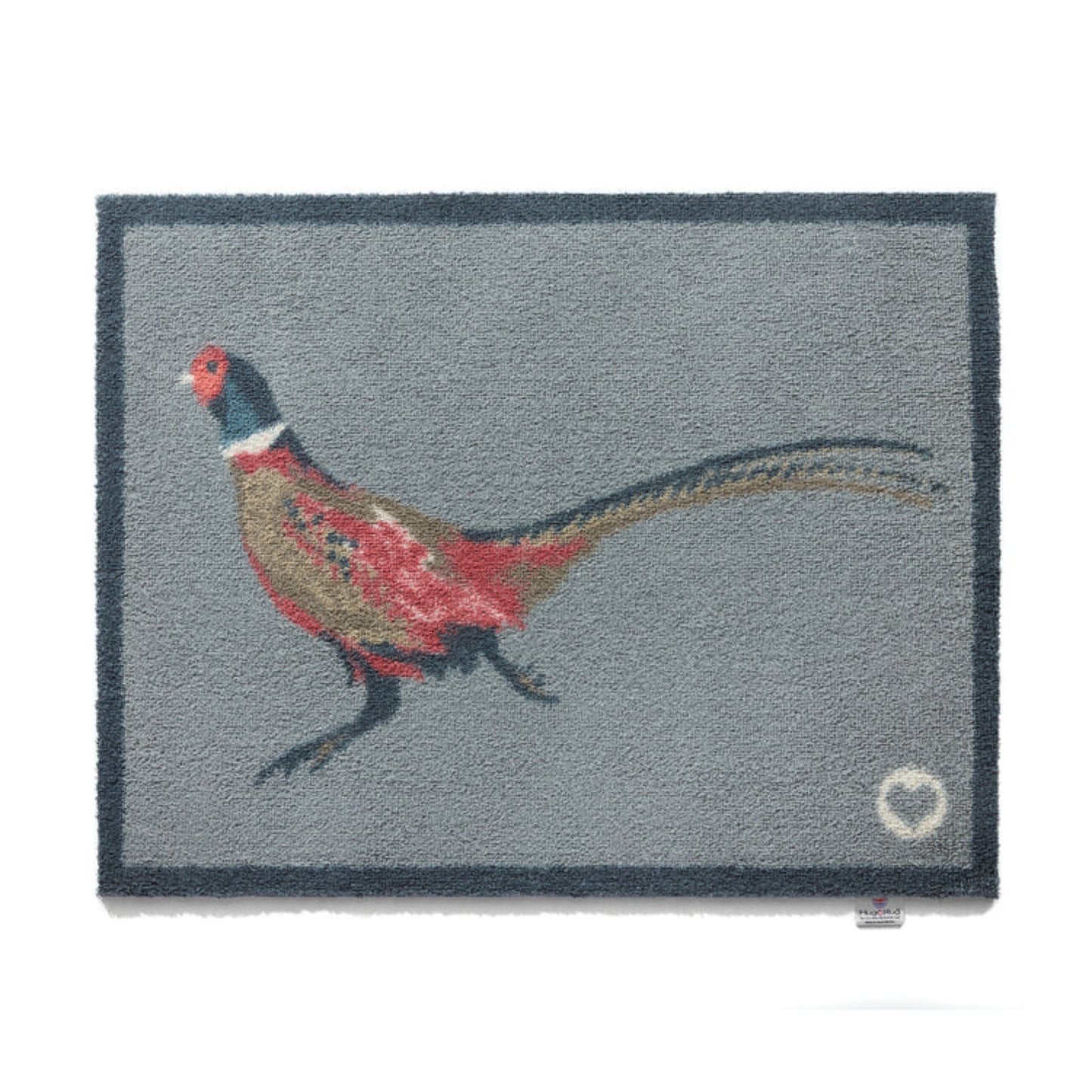 Doormat with a pheasant design on a gray background