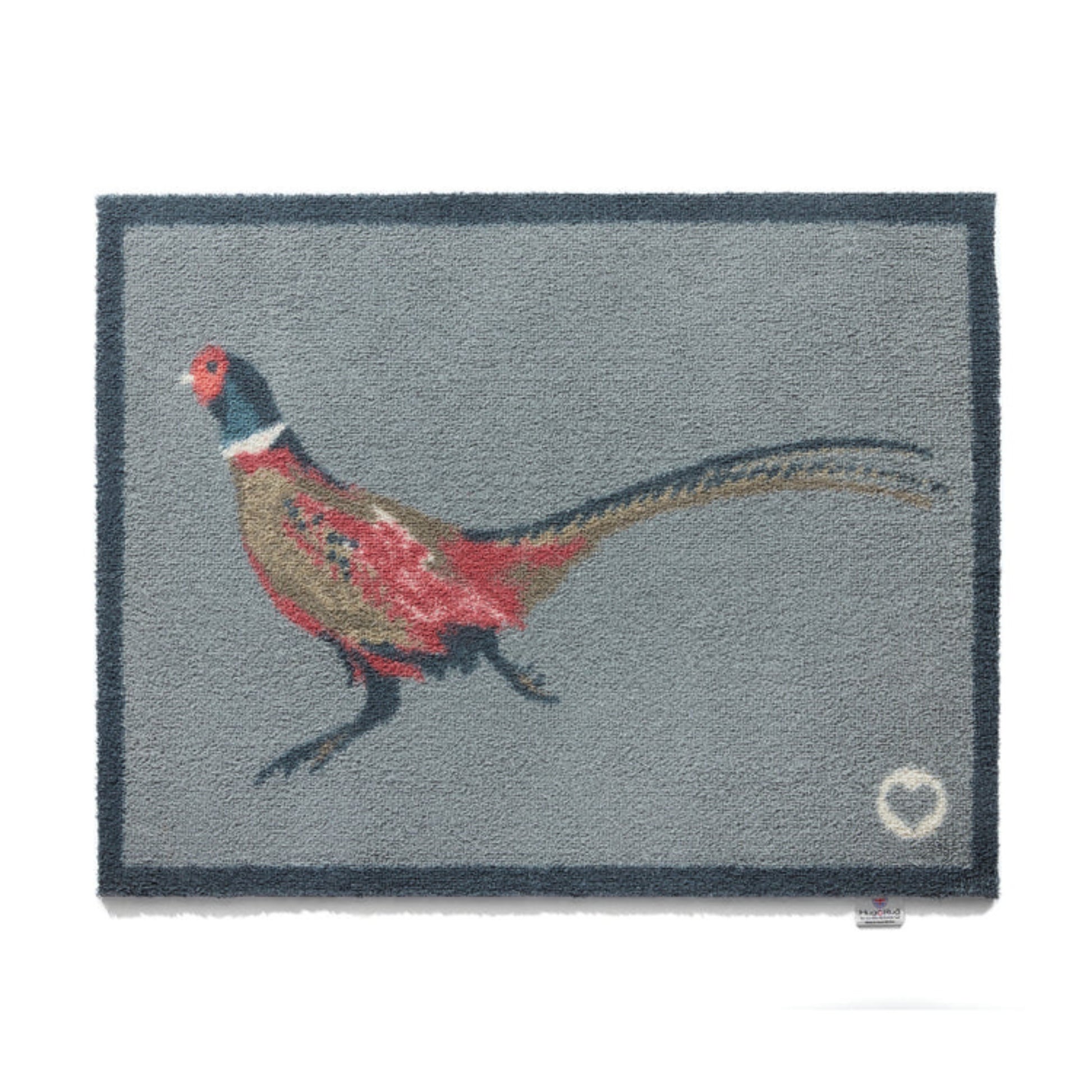 Doormat with a pheasant design on a gray background