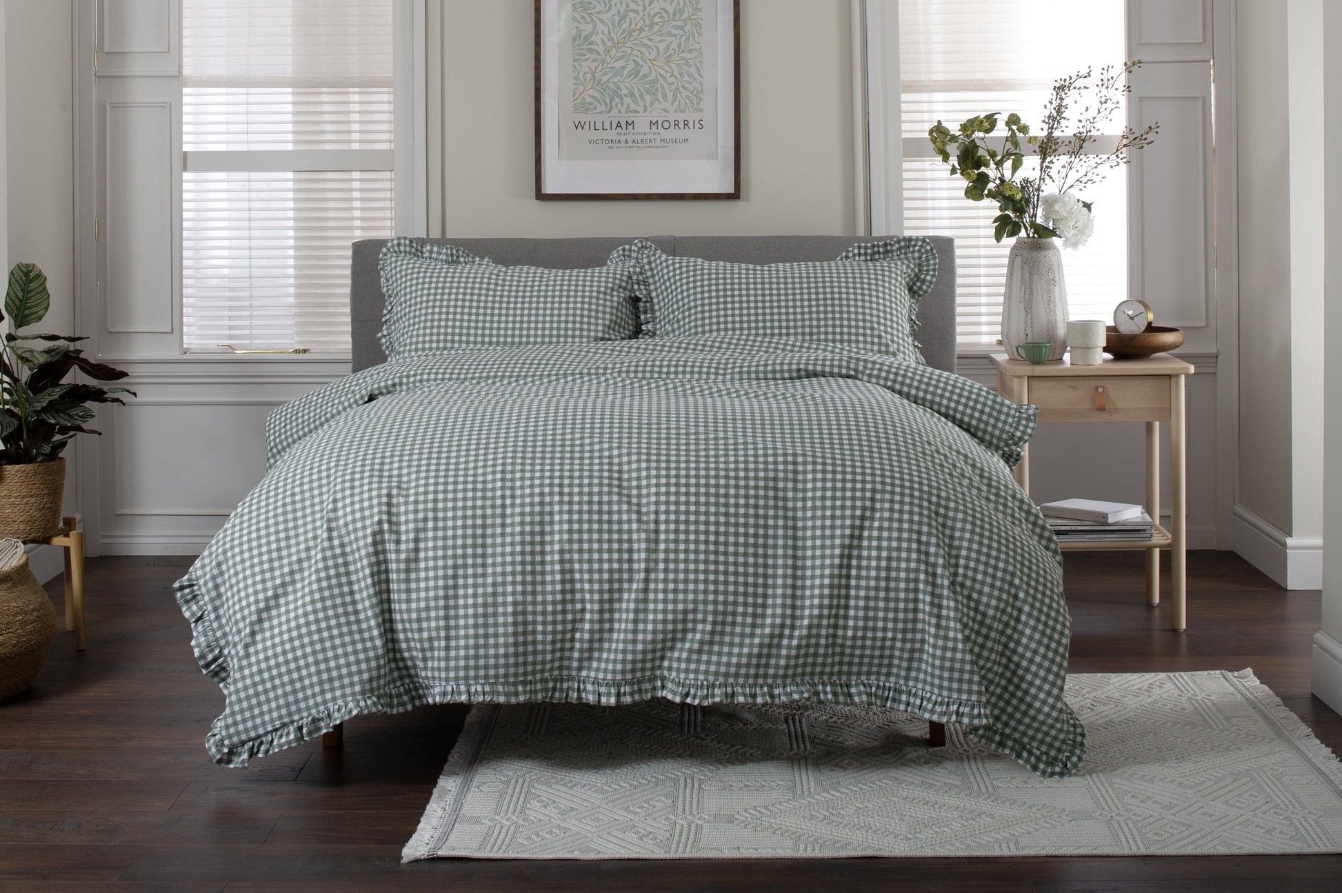 Gingham Frilled Duvet Set - Sage