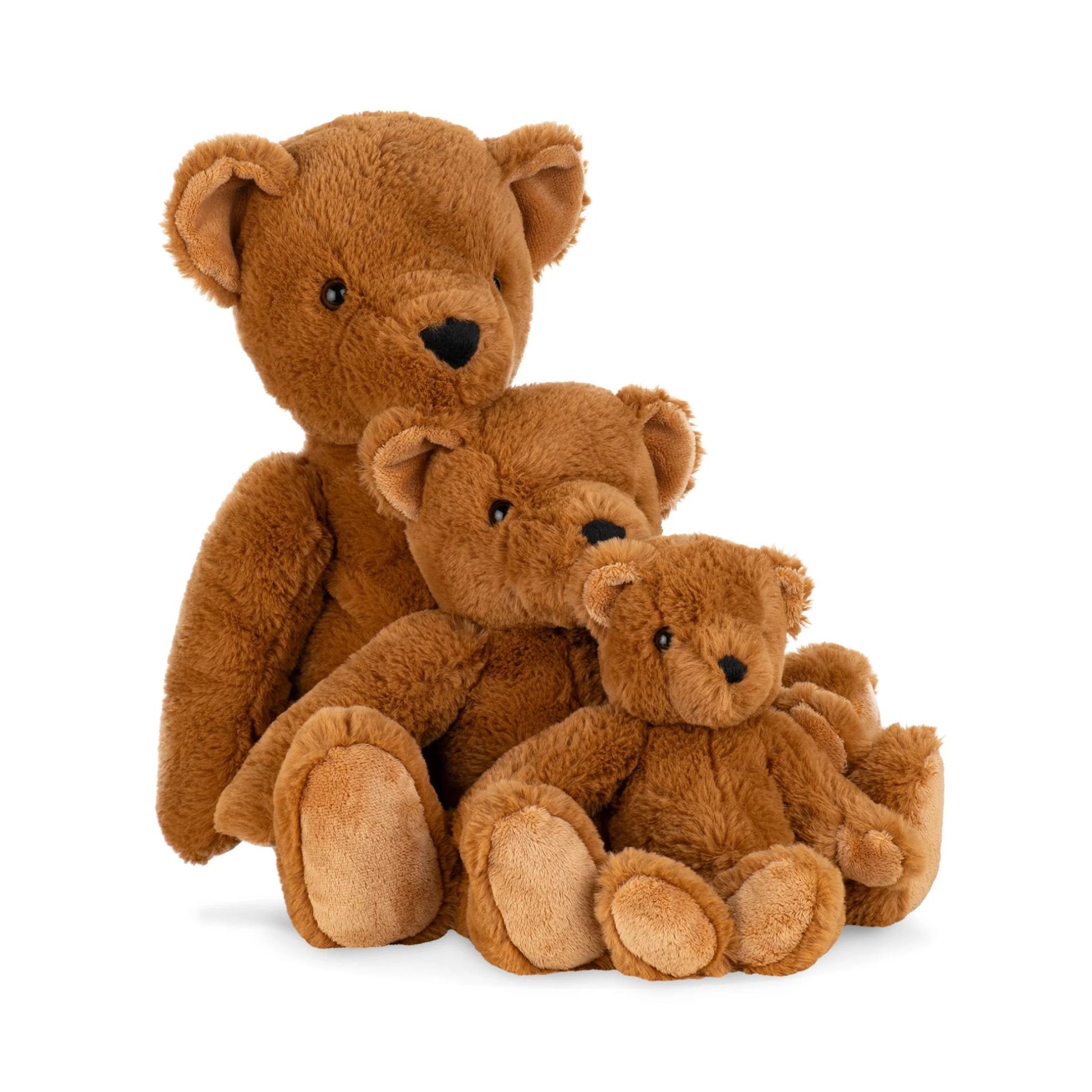 3 Brown teddy bears on a white background