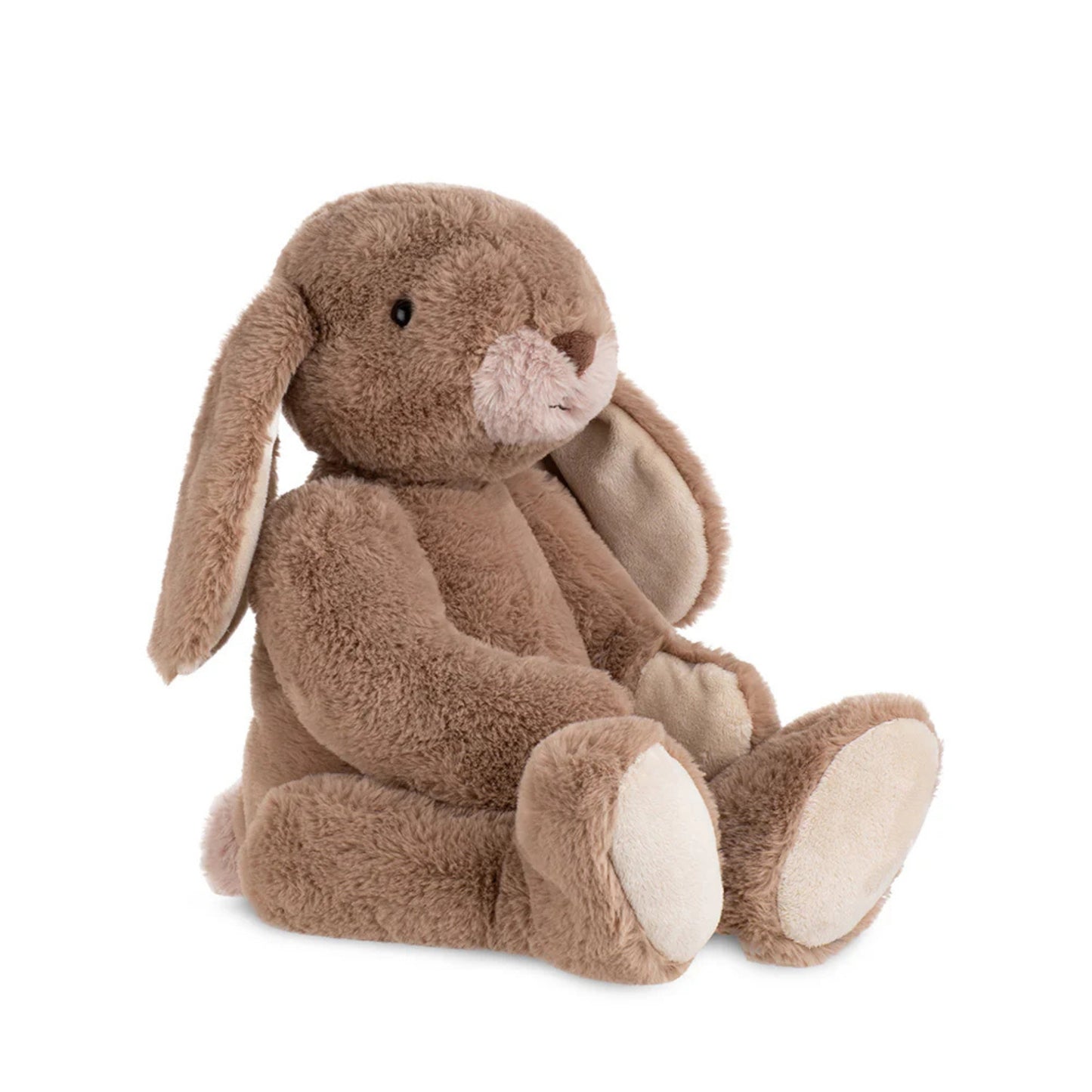 Brown plush bunny toy on a white background