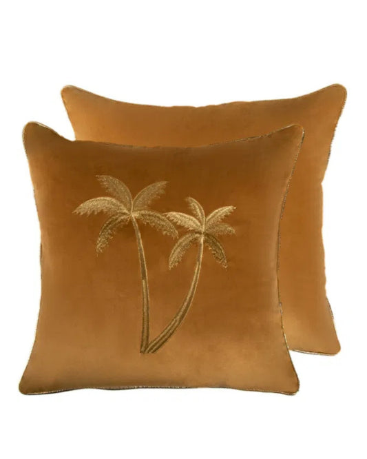 Palms Mustard Velvet Cushion