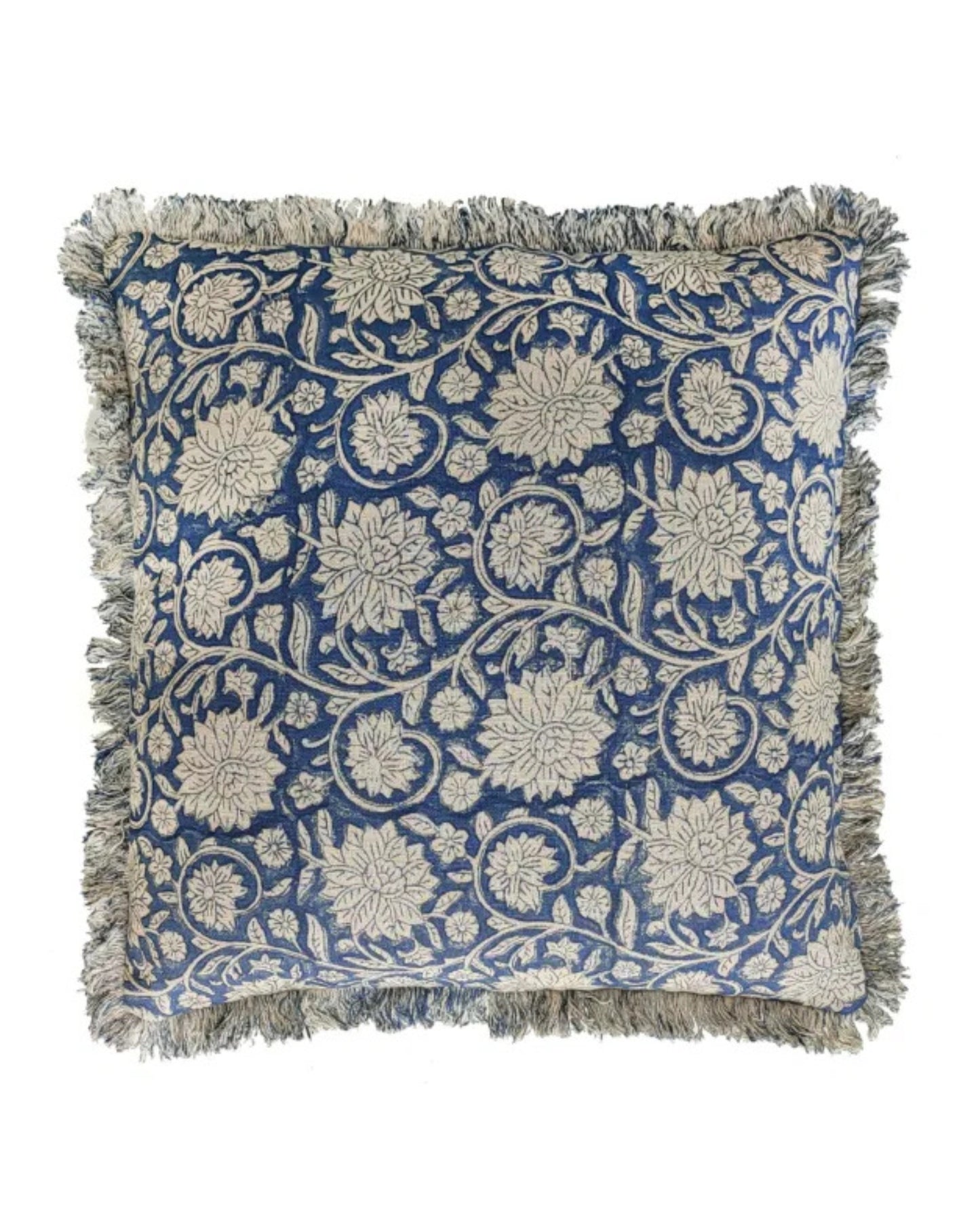 Dipika Indigo 100% Cotton Fringed Cushion