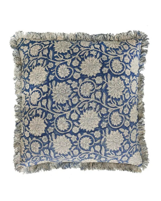 Dipika Indigo 100% Cotton Fringed Cushion