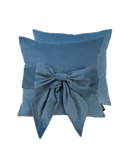 Tied Up Bow Blue Velvet Cushion