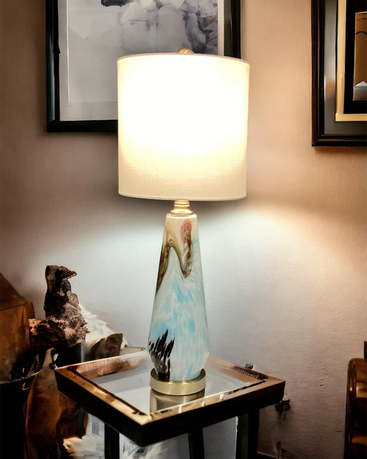 Caicos Lamp Blue & Brown with Linen Shade