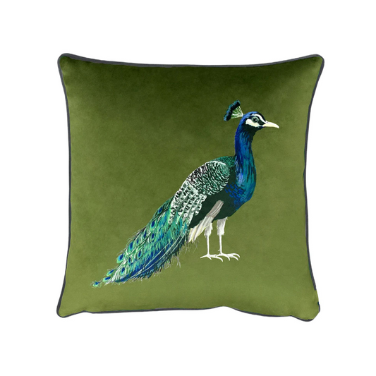 Peacock Olive Velvet Cushion