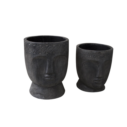 CARVED HEAD PLANT POT