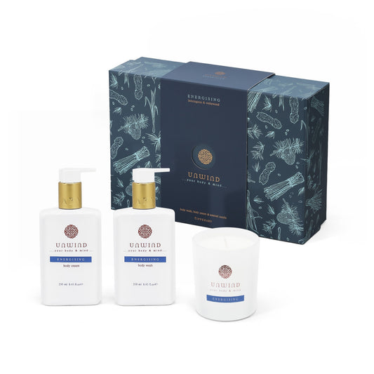 Set of skincare products with a branded box on a white background