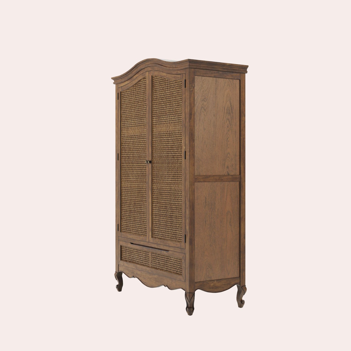 Side image of Walnut wardrobe with curved leg details