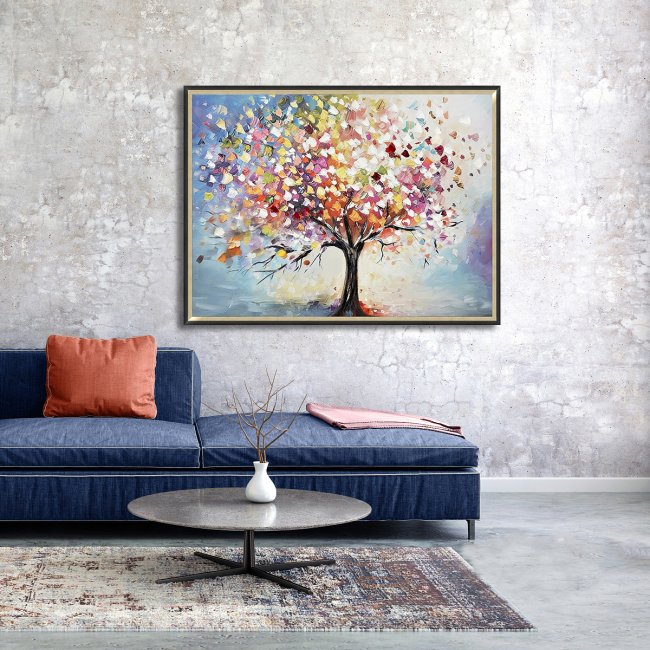 Hand Painted Picture Mystical Tree 90x120cm Gold and Black Frame - alternate view