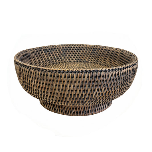 Rattan Round Fruit Bowl - Light Grey Wash