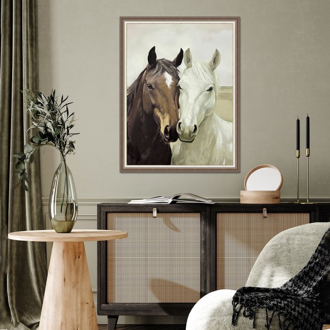 Hand Painted Picture Horse Buddies 50x70cm Brown Frame - alternate view