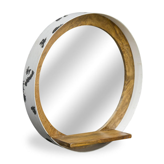 Porthole Mirror With Mango Shelf