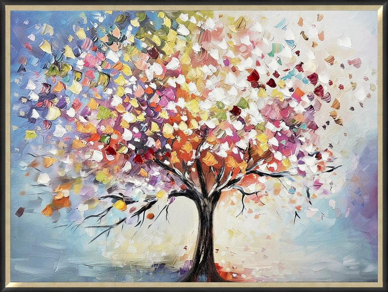 Hand Painted Picture Mystical Tree 90x120cm Gold and Black Frame