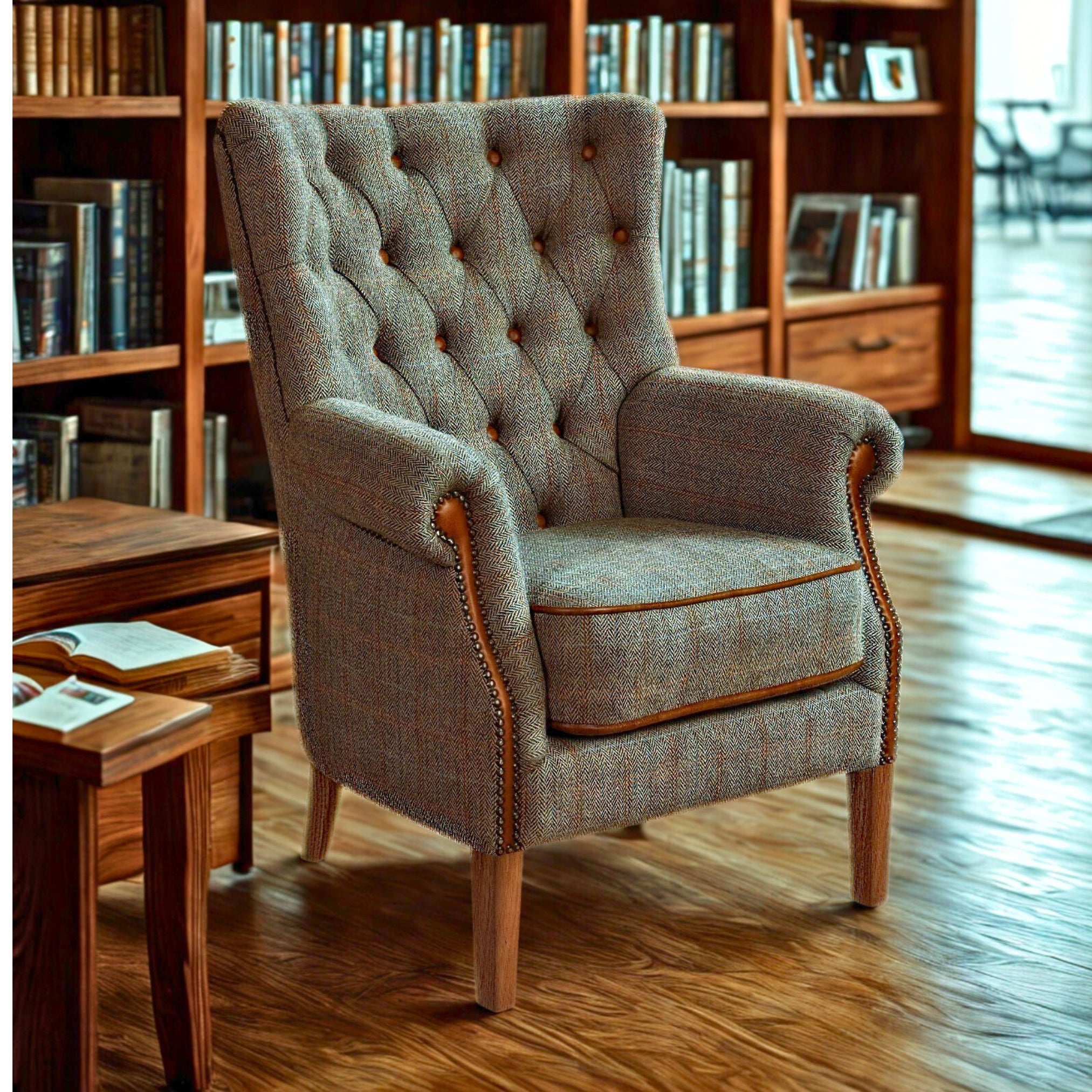 Harris Tweed Armchair - Exham Buttoned Chair | Made to Order – Ebony ...