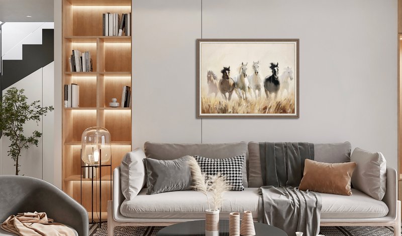 Hand Painted Picture The Canter 50x70cm Brown Wood Frame - alternate view