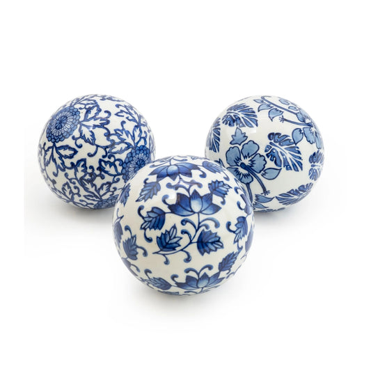 Sumatra Decorative Blue & White Balls Set of 3