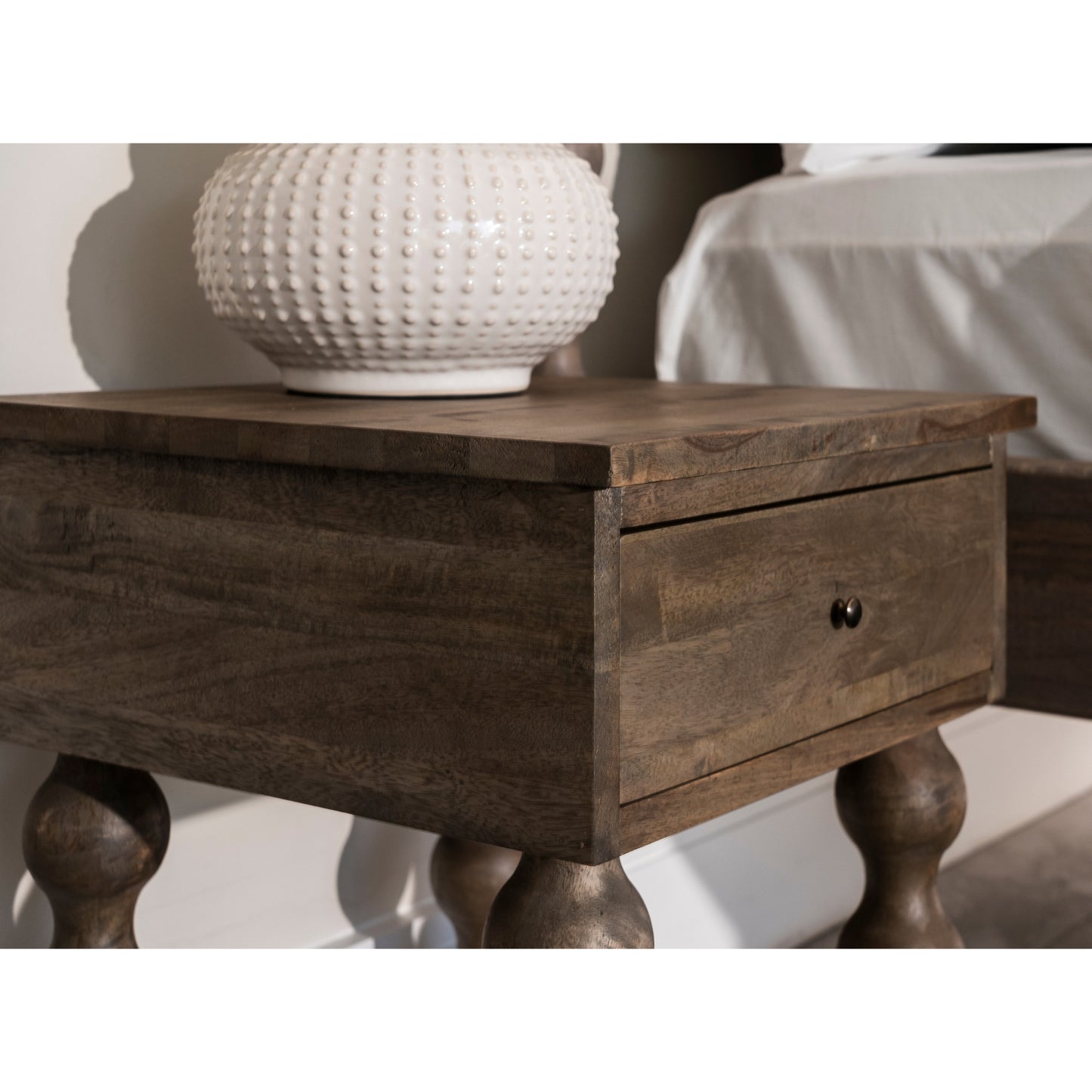 Bobbin Greywash Bedside Table