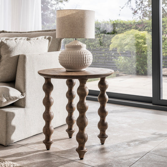 Bobbin Greywash Round Side Table