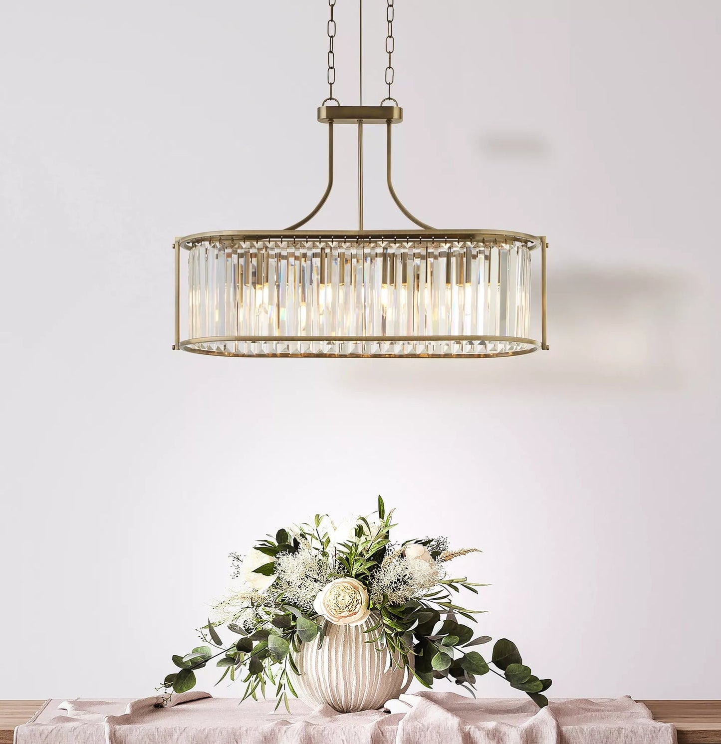Victoria 5 Light Oval Pendant in Antique Brass with clear crystal glass