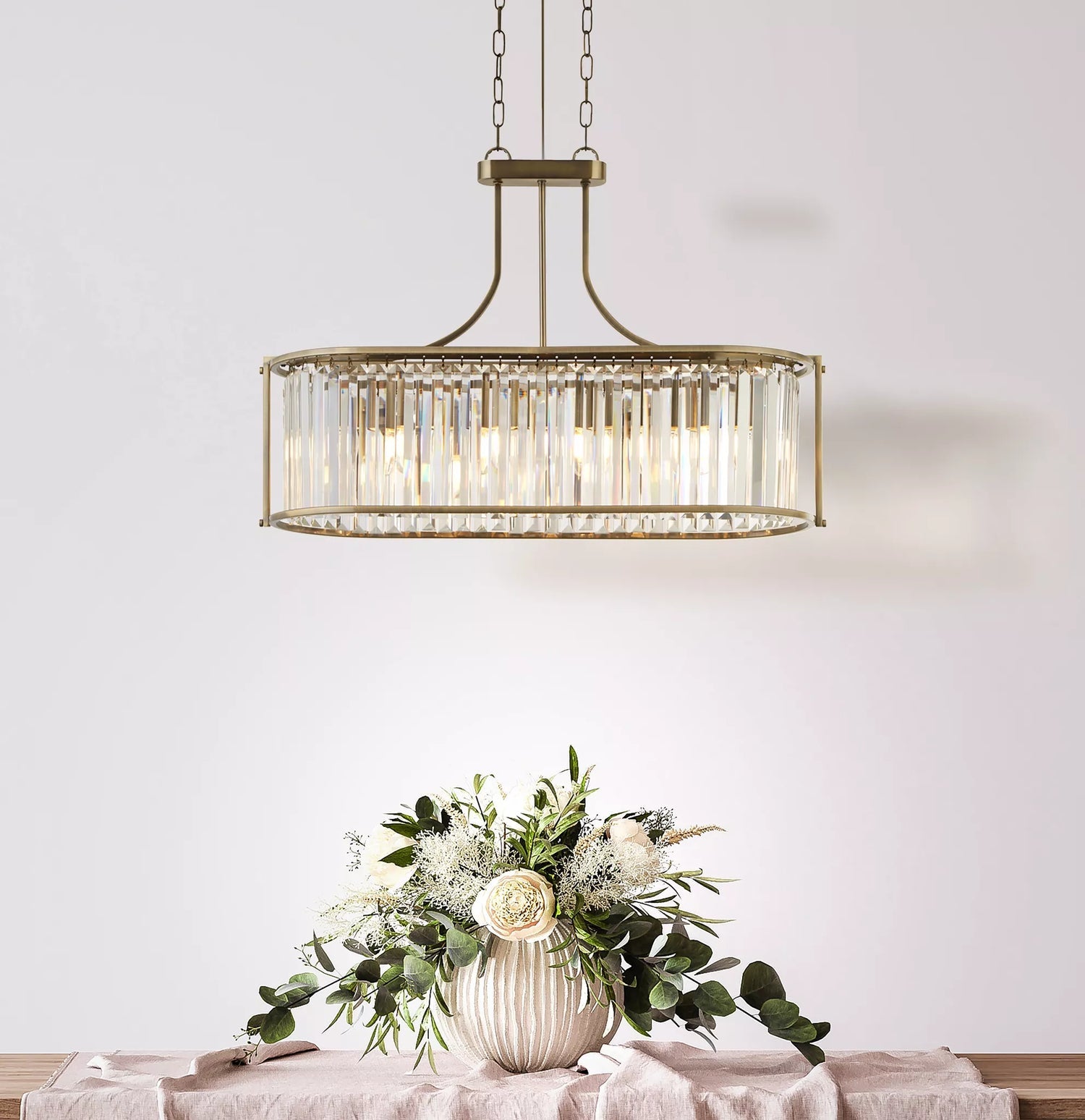 Victoria 5 Light Oval Pendant in Antique Brass with clear crystal glass