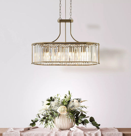 Victoria 5 Light Oval Pendant in Antique Brass with clear crystal glass